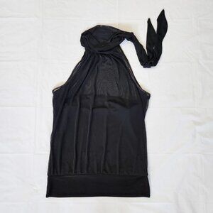 Black Tie Neck Halter w/ Sheer Top